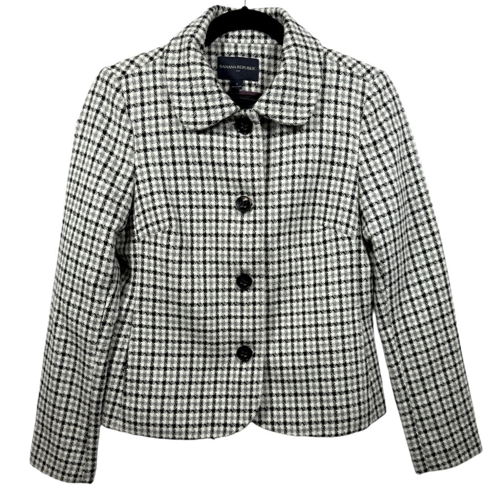 Banana Republic 4 Button Wool Blend Plaid Blazer Jacket Size‎ 2 Career Academia